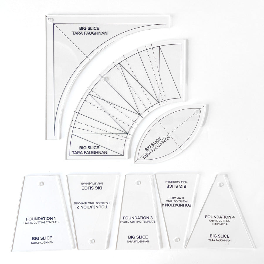 Set of fabric cutting templates with labels on a white background