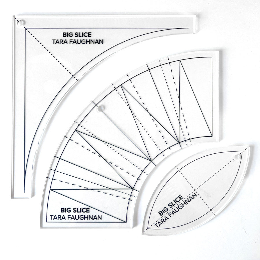 Two clear plastic templates with black text and measurements on a white background