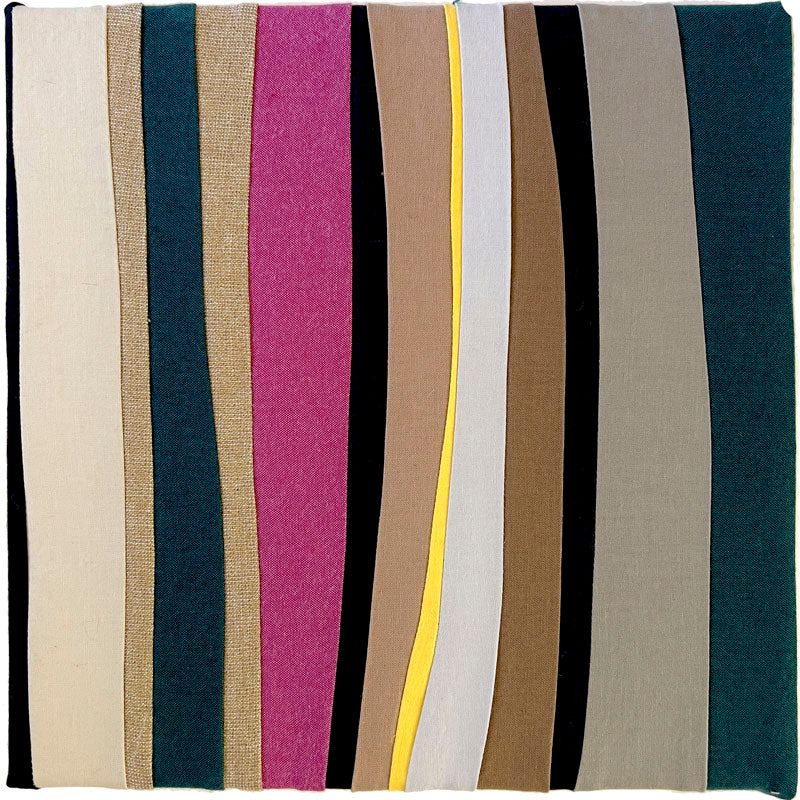 Sewn lines of various widths in pinks, grays, whites and yellows.