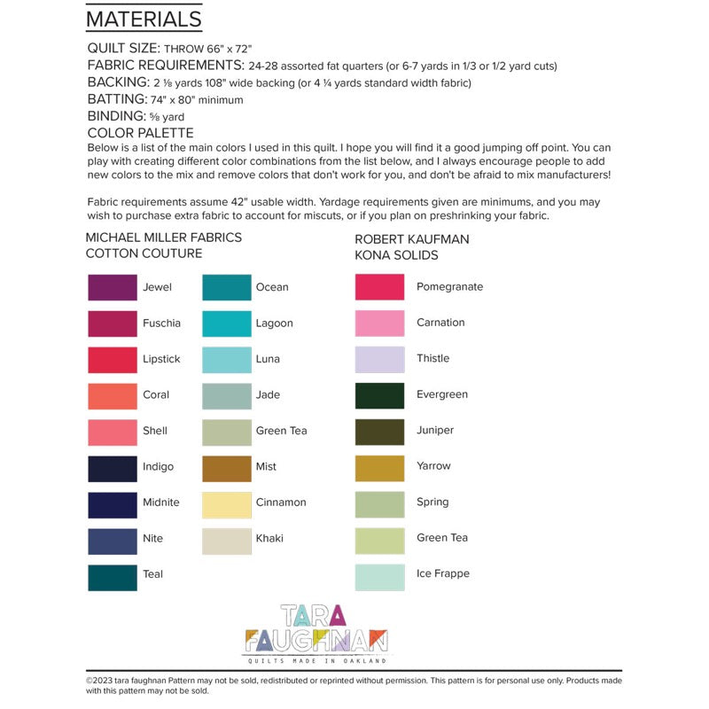 color and yardage requirements for bar quilt