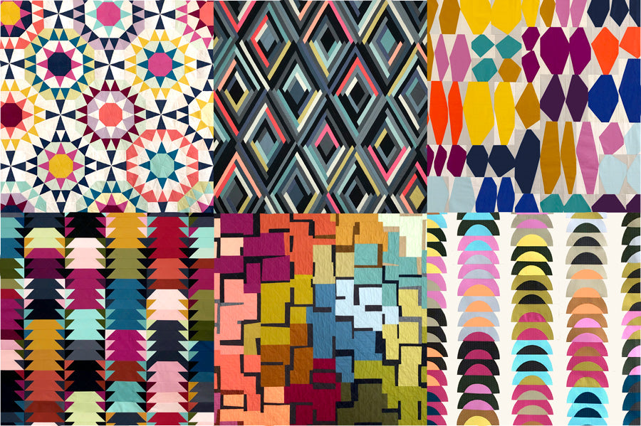 Collage of various colorful geometric patterns