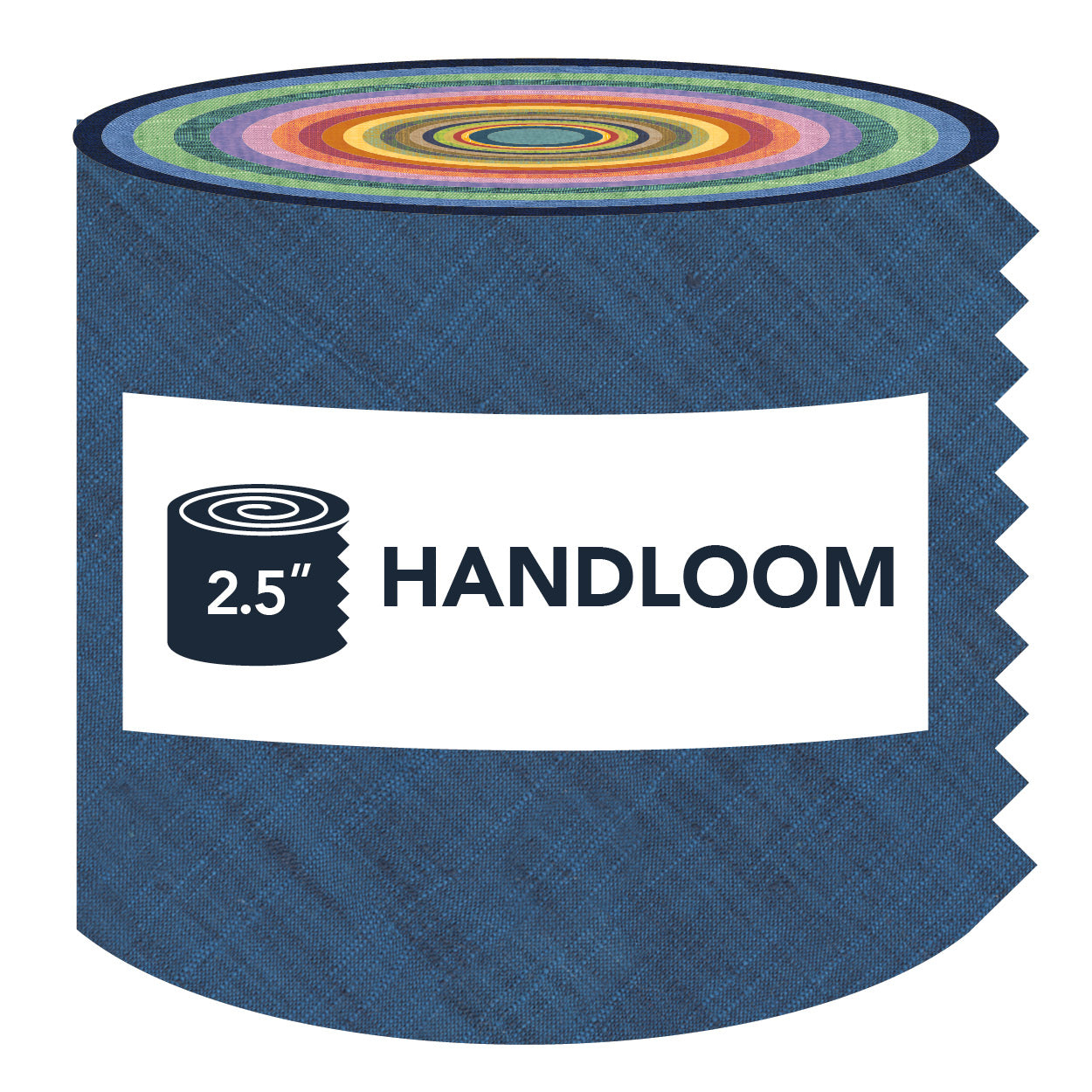 Roll of fabric with 'HANDLOOM' label on a white background