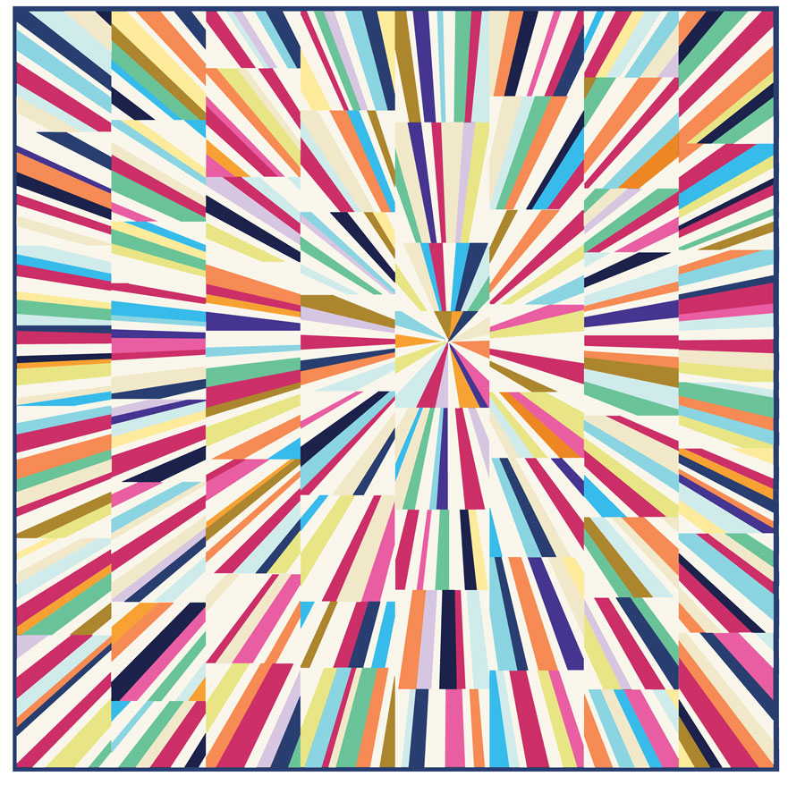 Colorful geometric quilt with a radial pattern