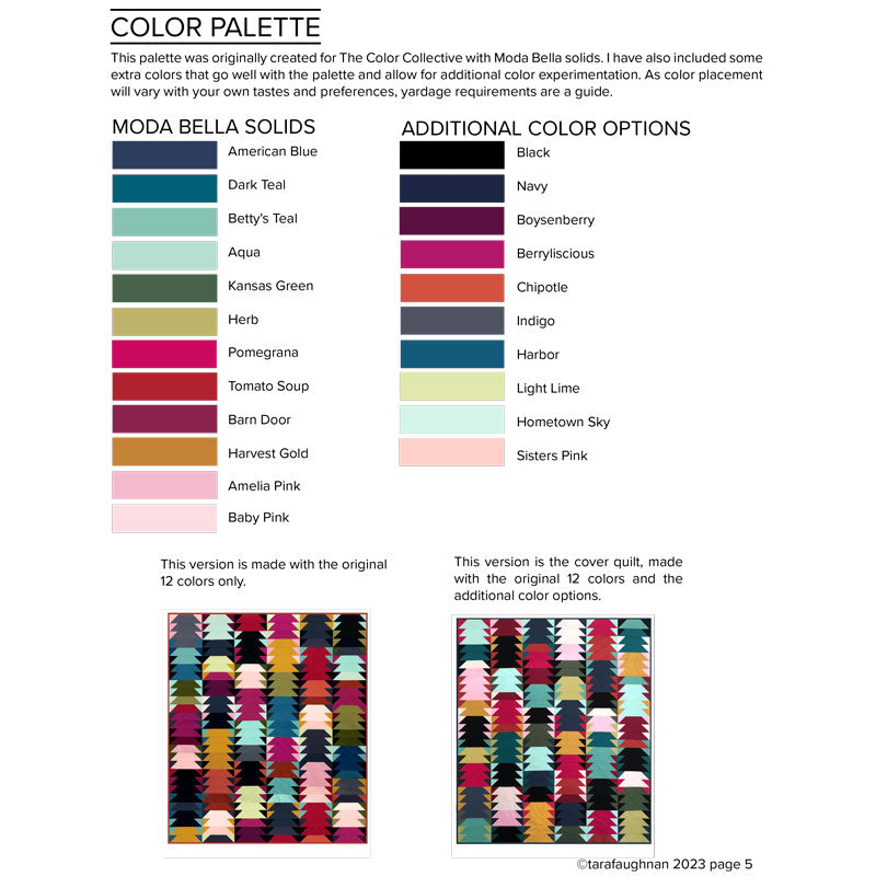 Color chart and fabric requirements for the quilt.