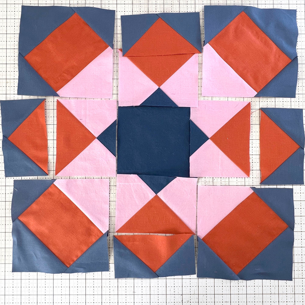 Marrakesh quilt block in parts.