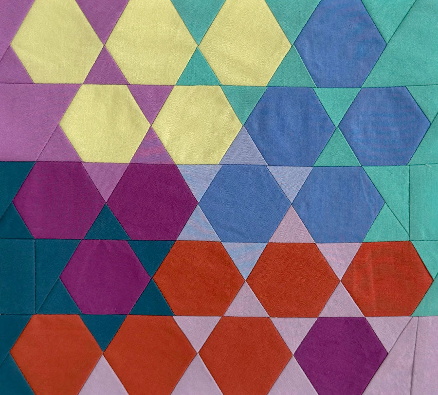 Hexagonal patchwork pattern with multicolor fabric
