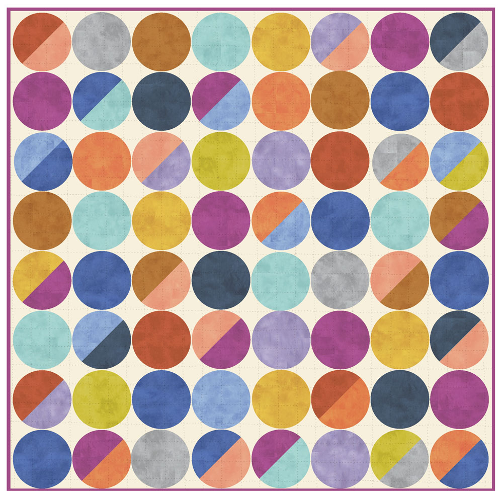 a quilt made of circles in multiple colors