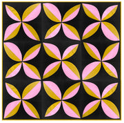 A small quilt study in dusty hues made of ruler free orange peel blocks.