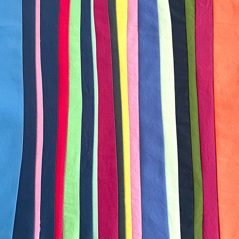 Sewn lines of various widths in multiple bright colors